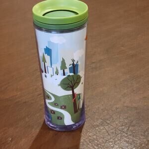 Starbucks Windmills Hot Air Balloon Trees Park Travel Tumbler 16 oz 2009